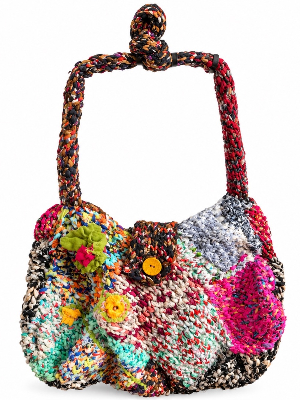 Handmade Multicolor Crochet Rag Bag Boho Shoulder Tote